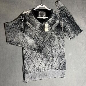 Buckle Black Label Womens Sweater Large Acid Wash Argyle V Neck